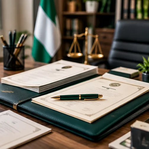 Business registration paperwork and professional documentation